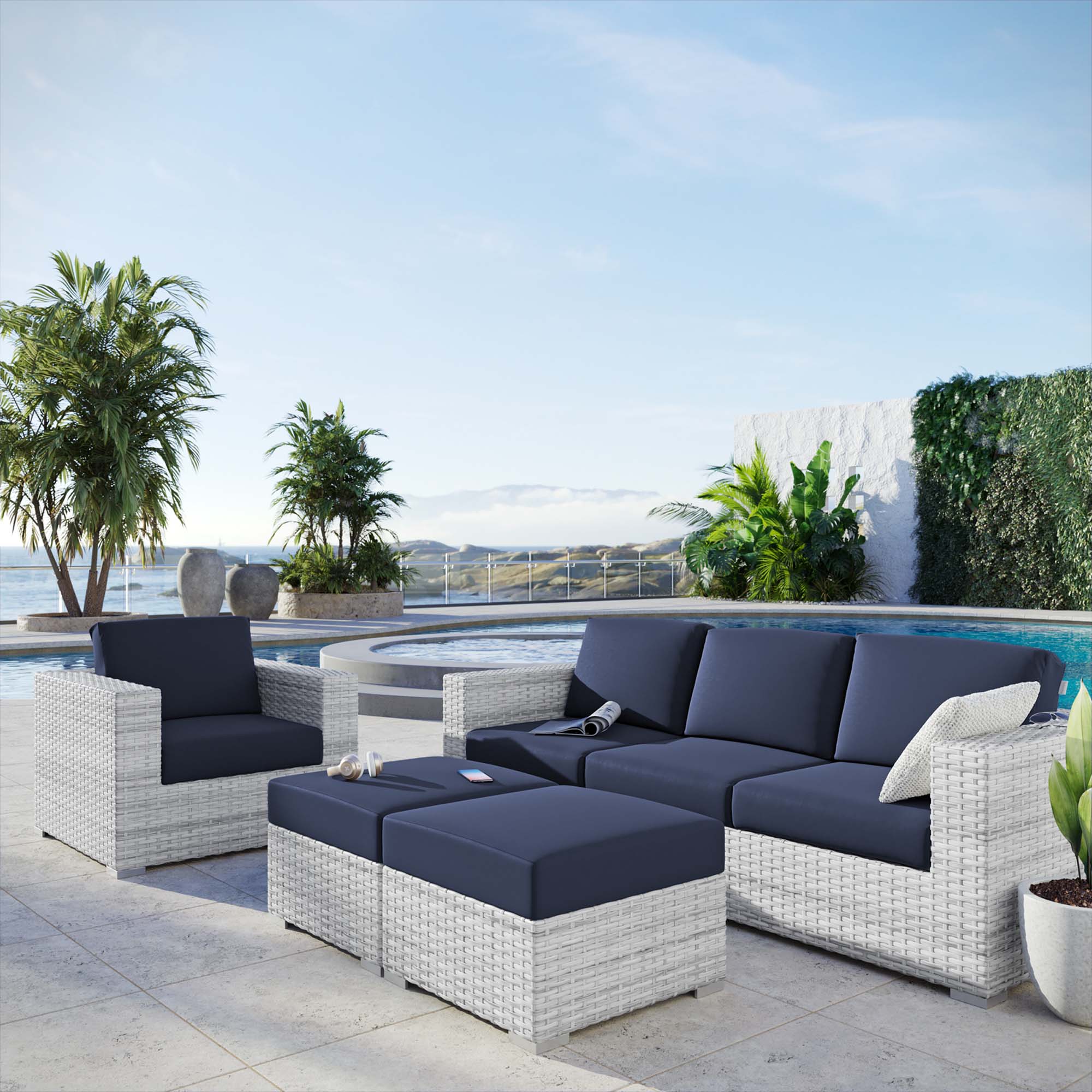 Convene 4-Piece Outdoor Patio Set - Light Gray Navy
