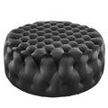 Amour Tufted Button Large Round Performance Velvet Ottoman - Black