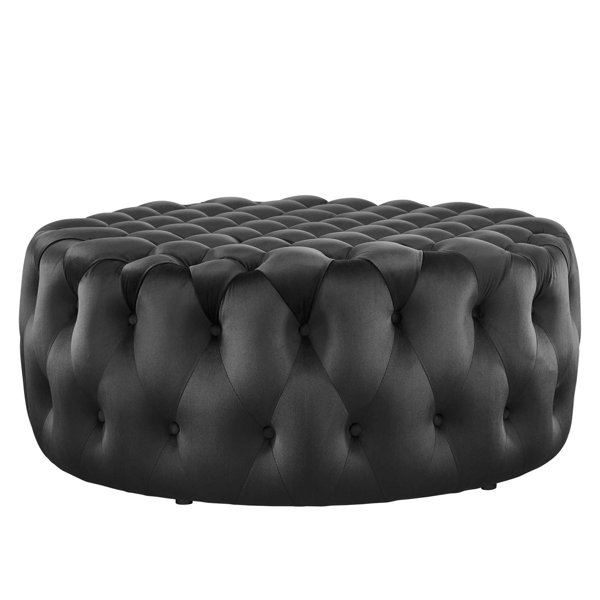 Amour Tufted Button Large Round Performance Velvet Ottoman - Black
