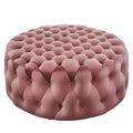 Amour Tufted Button Large Round Performance Velvet Ottoman - Dusty Rose