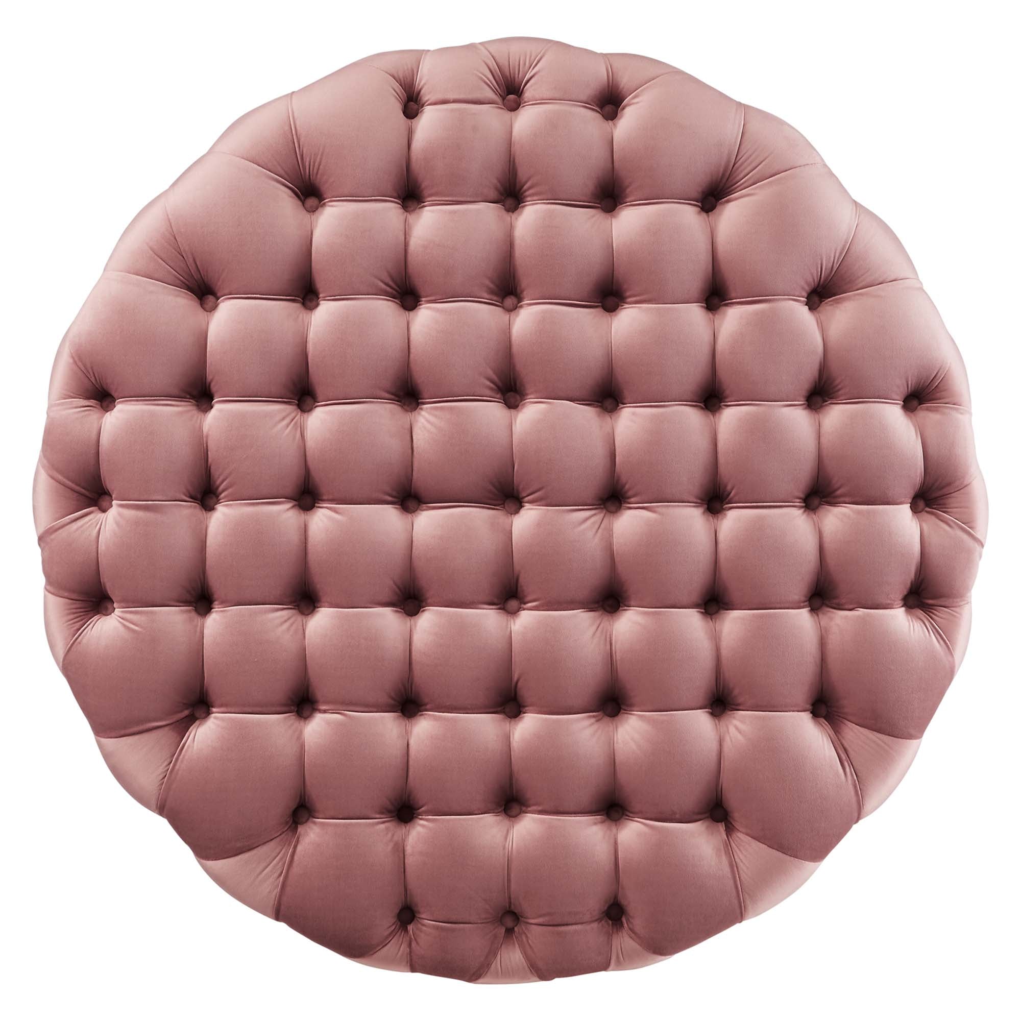 Amour Tufted Button Large Round Performance Velvet Ottoman - Dusty Rose
