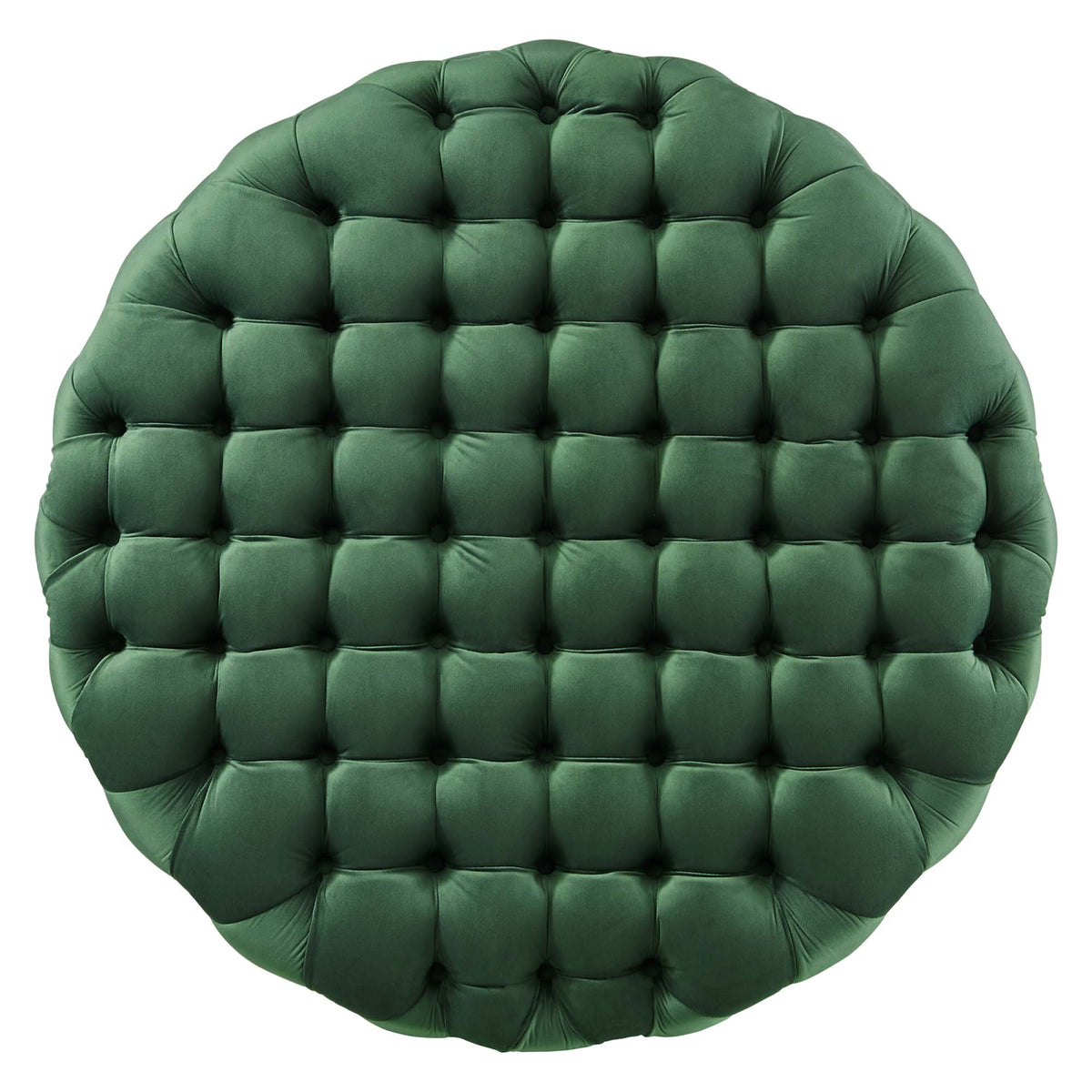 Amour Tufted Button Large Round Performance Velvet Ottoman - Emerald
