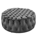 Amour Tufted Button Large Round Performance Velvet Ottoman - Gray