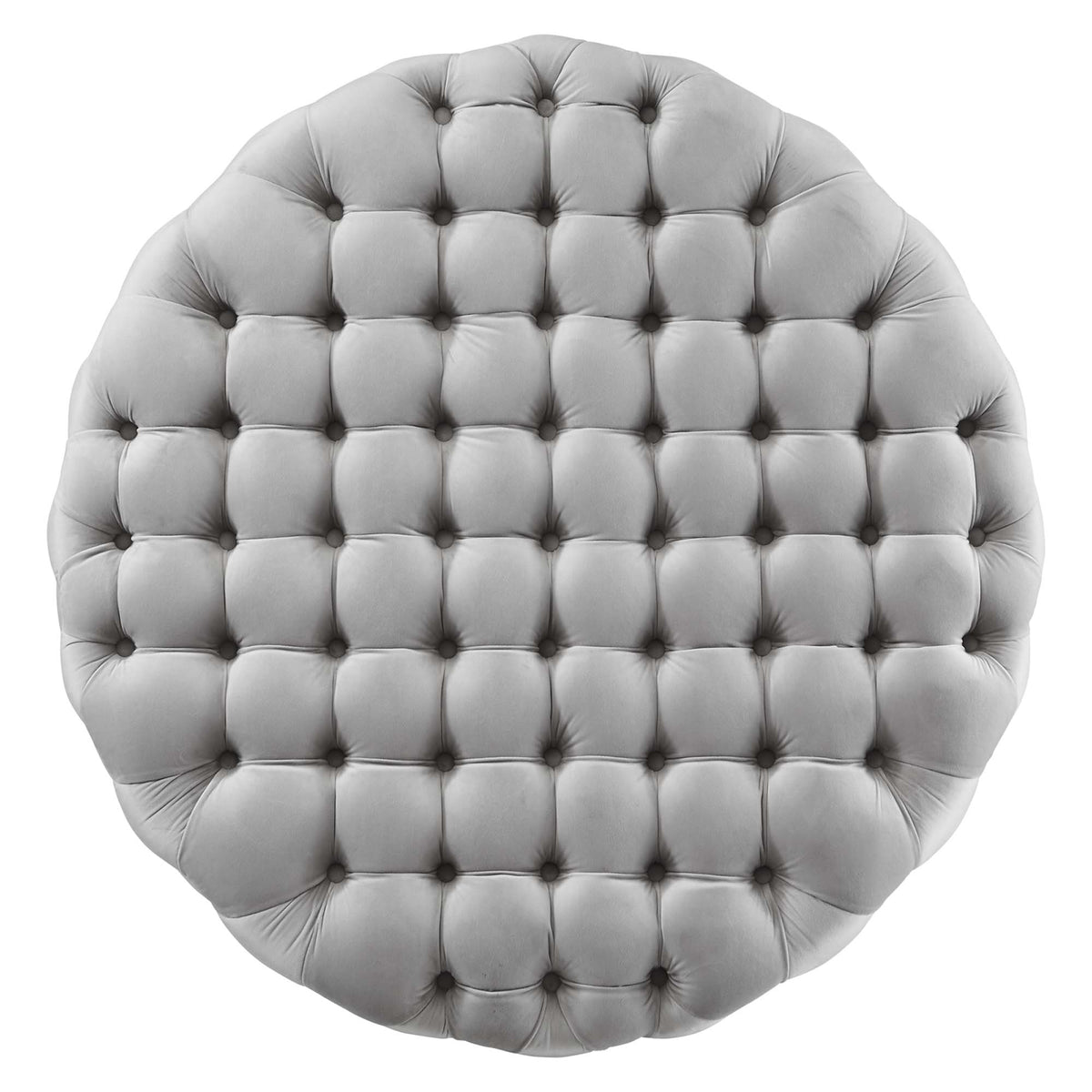 Amour Tufted Button Large Round Performance Velvet Ottoman - Light Gray