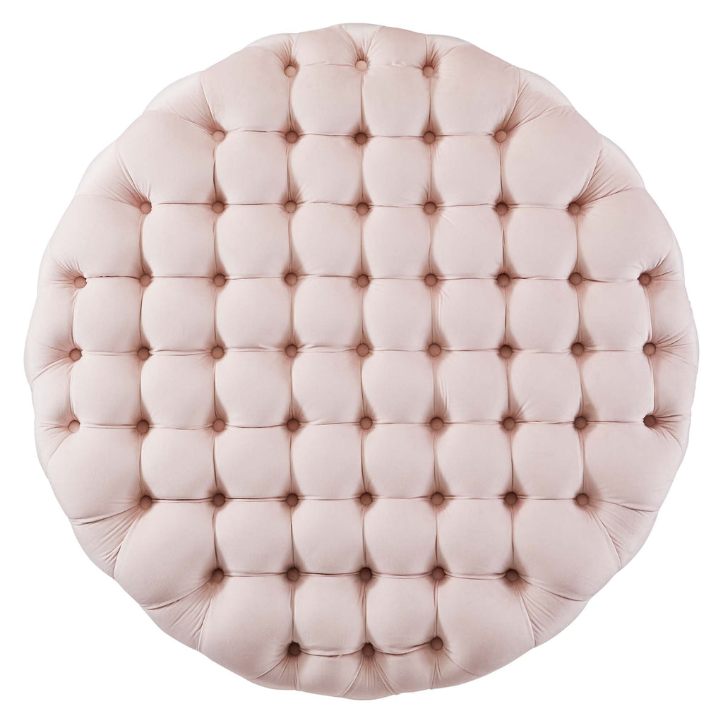 Amour Tufted Button Large Round Performance Velvet Ottoman - Pink
