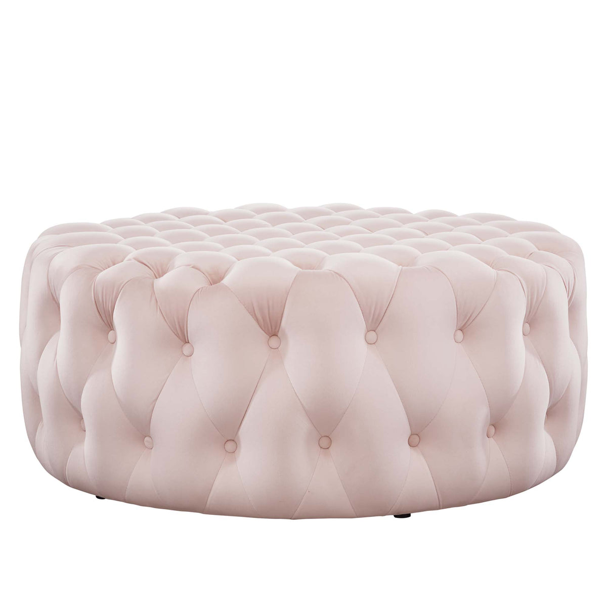 Amour Tufted Button Large Round Performance Velvet Ottoman - Pink