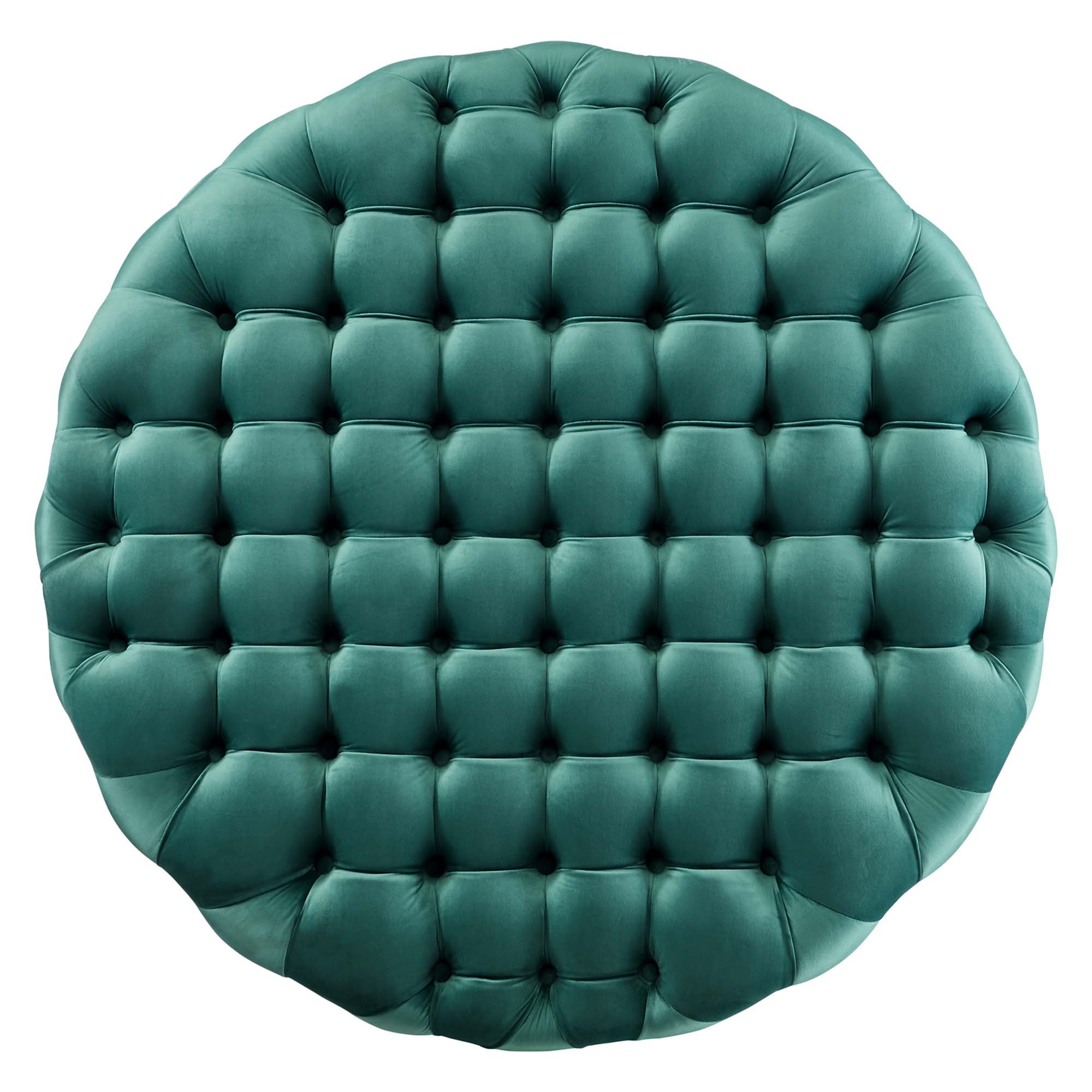 Amour Tufted Button Large Round Performance Velvet Ottoman - Teal