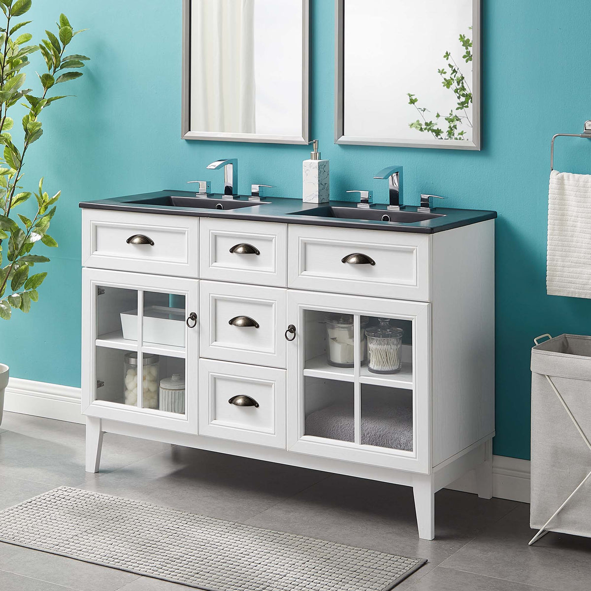 Isle 48" Double Bathroom Vanity Cabinet - White Black