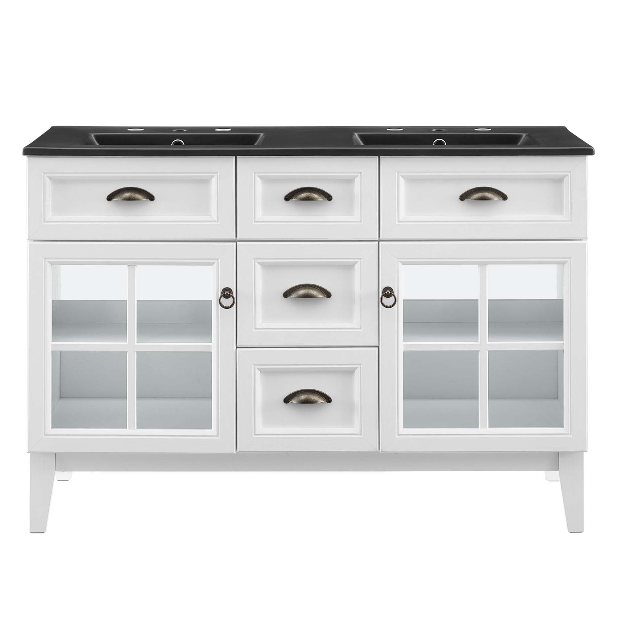 Isle 48" Double Bathroom Vanity Cabinet - White Black
