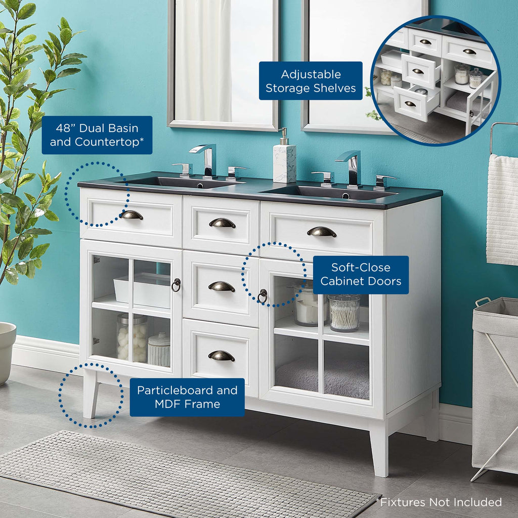 Isle 48" Double Bathroom Vanity Cabinet - White Black