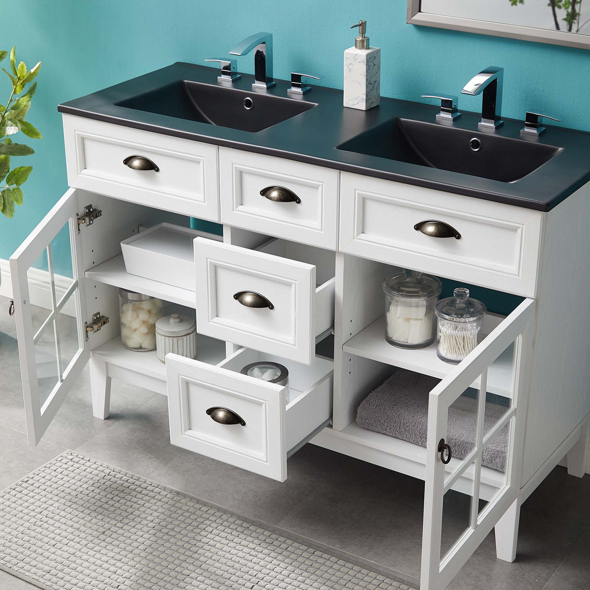 Isle 48" Double Bathroom Vanity Cabinet - White Black