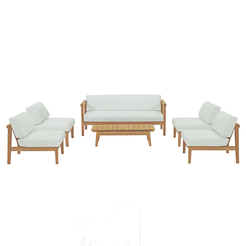 Bayport 6 Piece Outdoor Patio Teak Set - Natural White (4 Armless Chairs, Coffee Table, Loveseat)