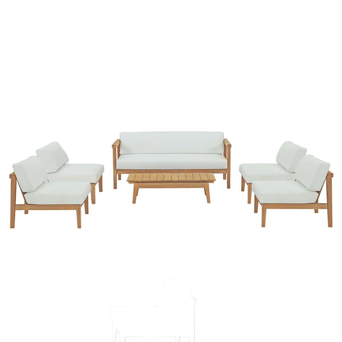 Bayport 6 Piece Outdoor Patio Teak Set - Natural White (4 Armless Chairs, Coffee Table, Loveseat)