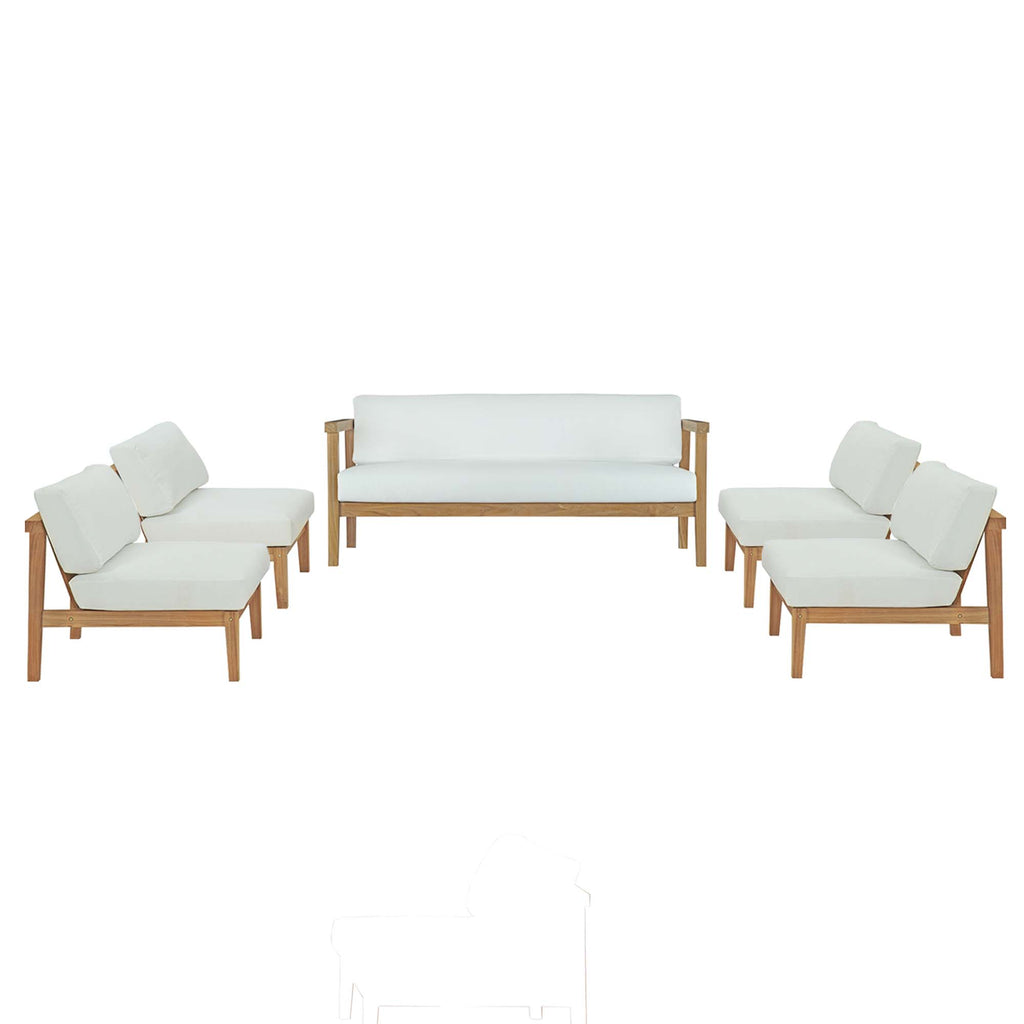 Bayport 5 Piece Outdoor Patio Teak Set - Natural White (4 Armless Chairs, Loveseat)