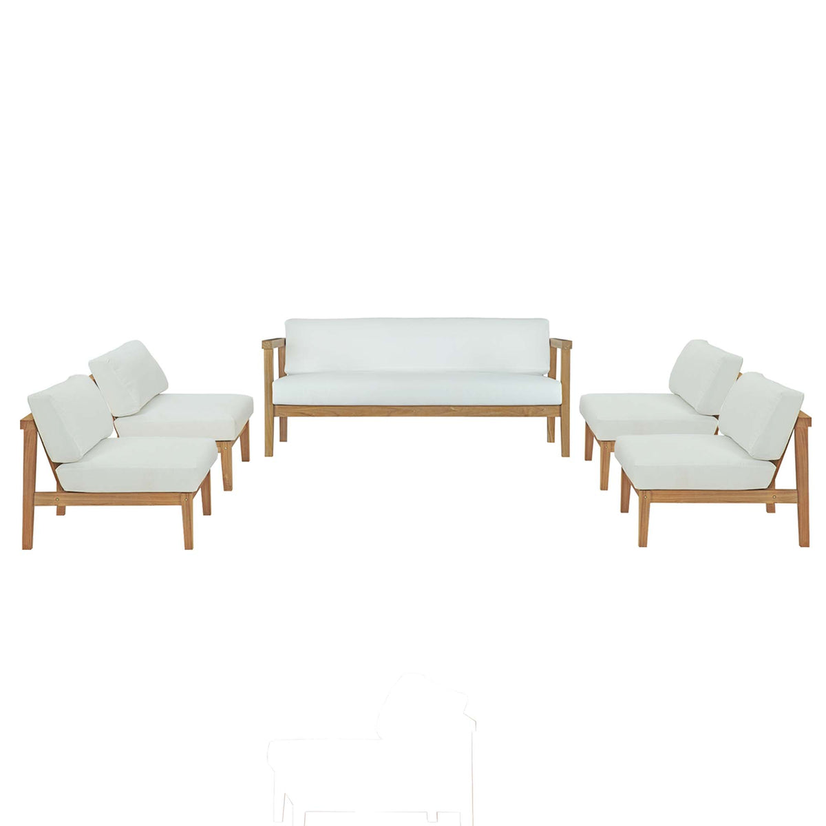 Bayport 5 Piece Outdoor Patio Teak Set - Natural White (4 Armless Chairs, Loveseat)
