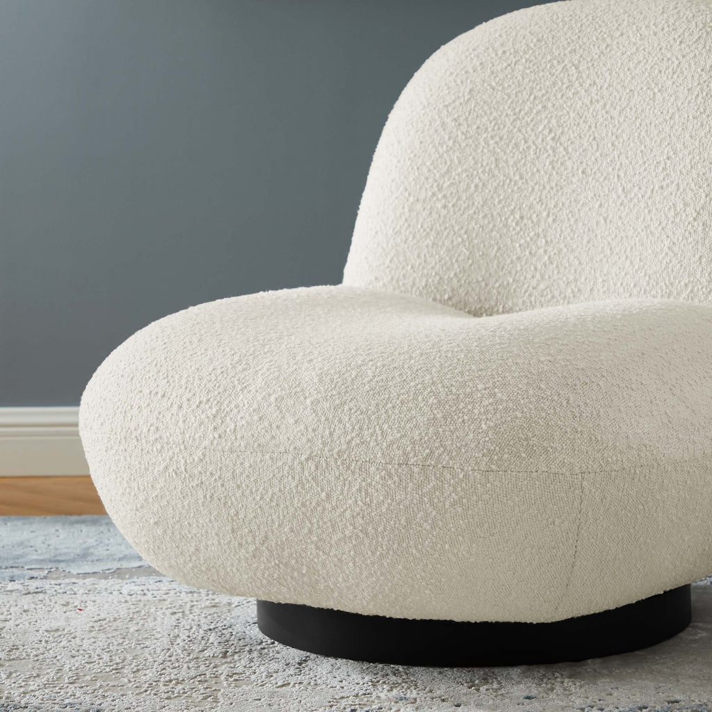 Kindred Boucle Upholstered Upholstered Fabric Swivel Chair - Black Ivory