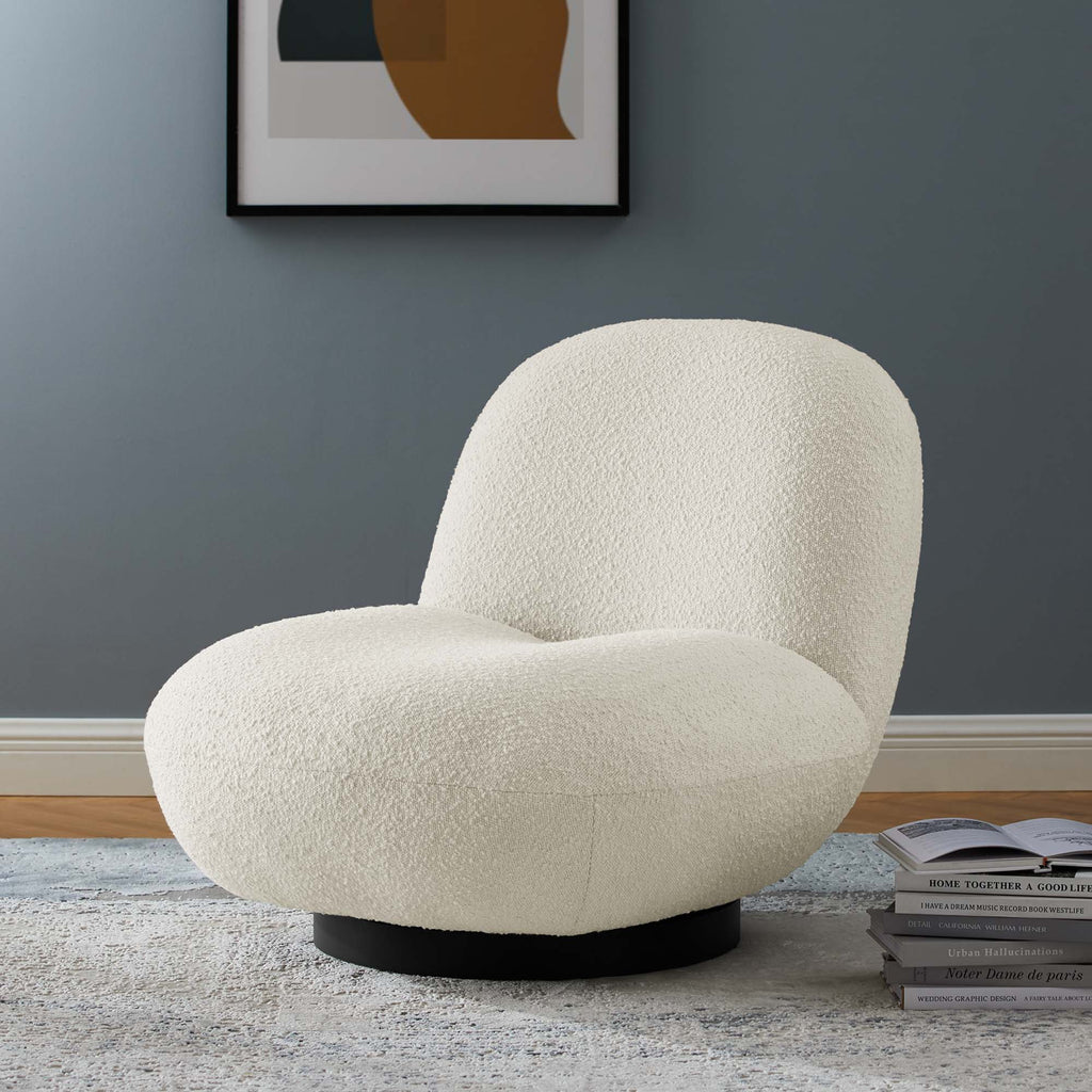 Kindred Boucle Upholstered Upholstered Fabric Swivel Chair - Black Ivory