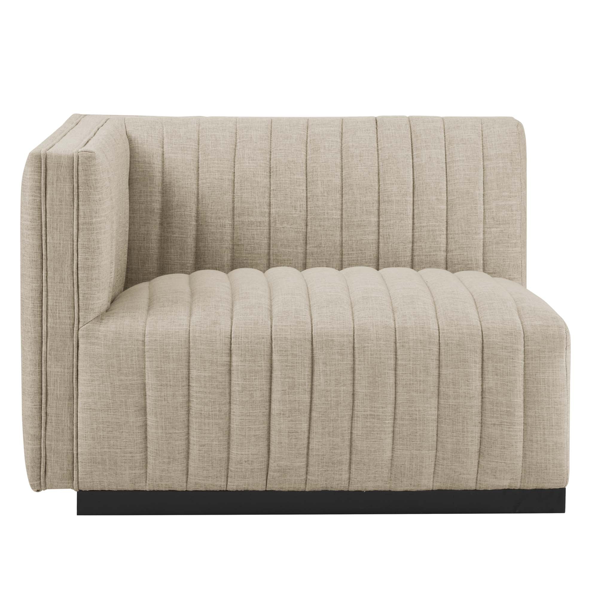 Conjure Channel Tufted Upholstered Fabric Left-Arm Chair - Black Beige
