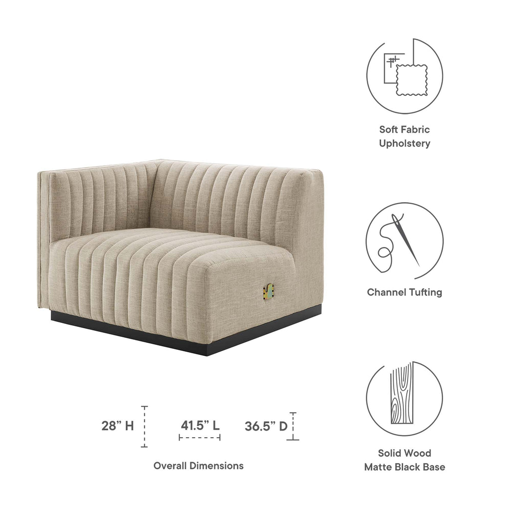 Conjure Channel Tufted Upholstered Fabric Left-Arm Chair - Black Beige