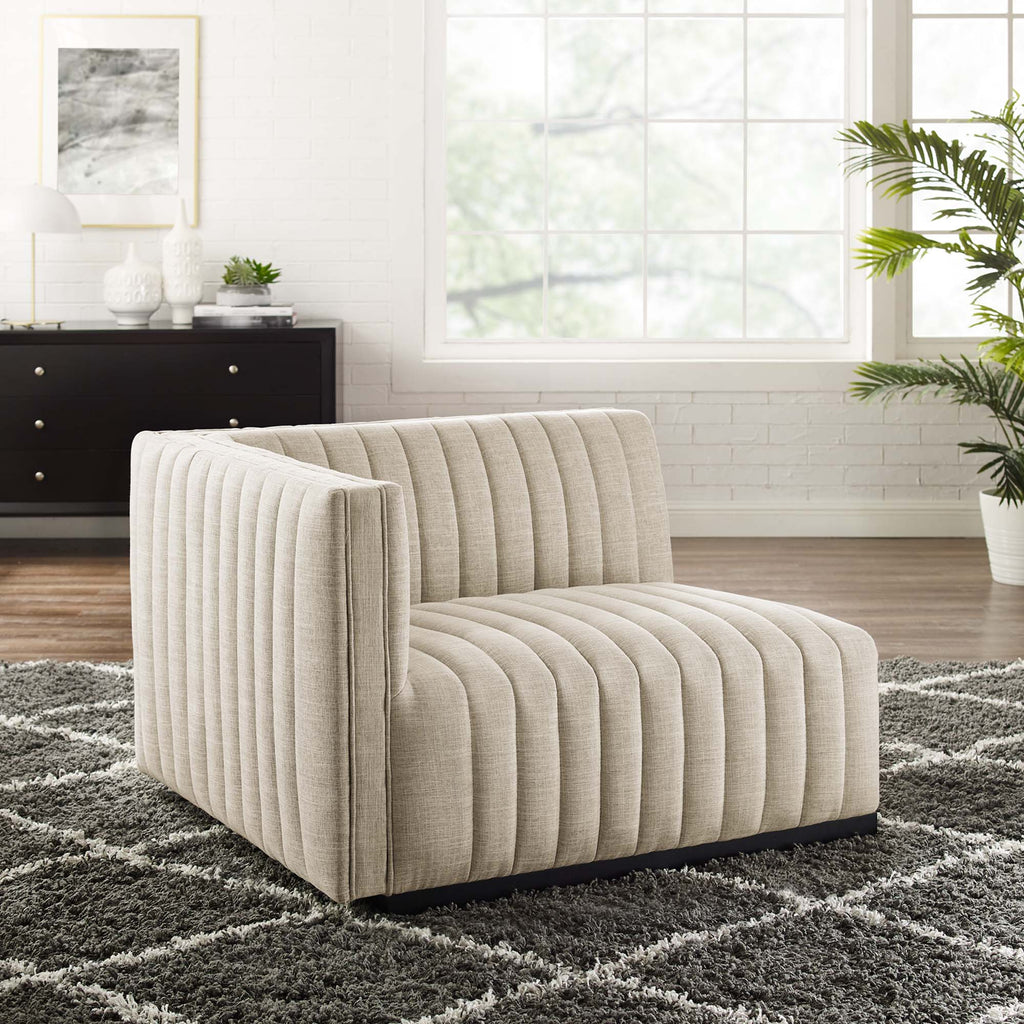 Conjure Channel Tufted Upholstered Fabric Left-Arm Chair - Black Beige