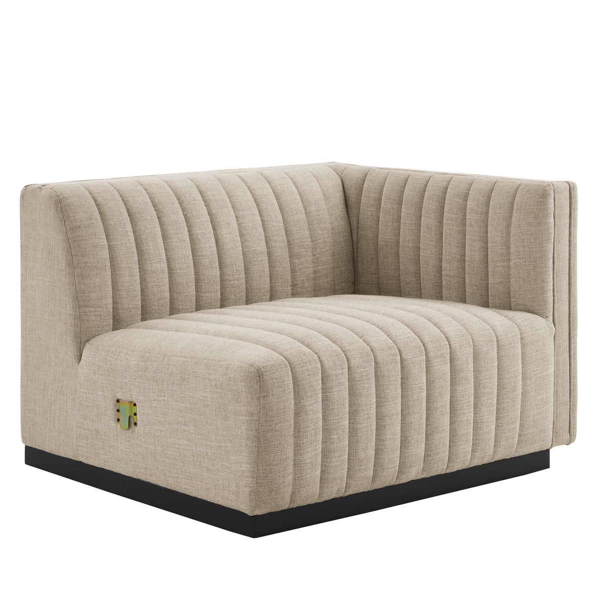 Conjure Channel Tufted Upholstered Fabric Right-Arm Chair - BlackBeige