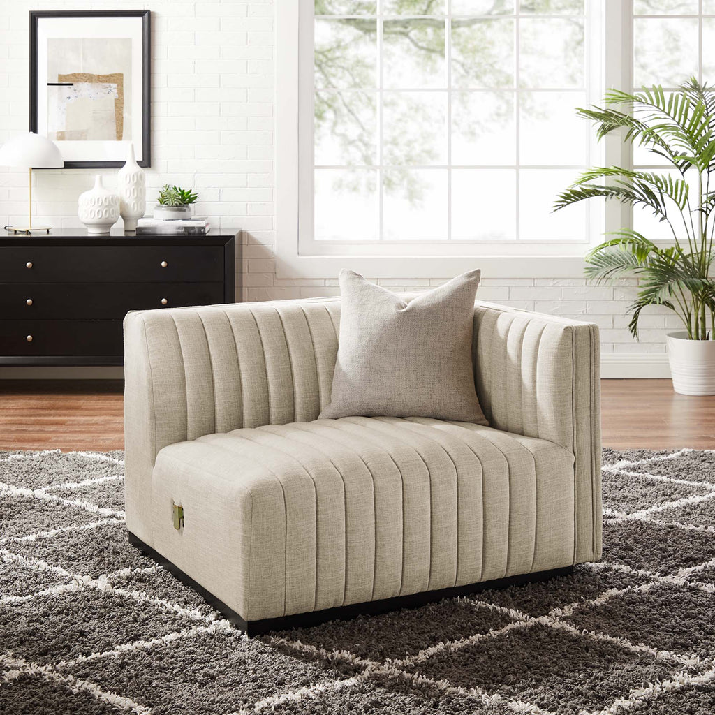 Conjure Channel Tufted Upholstered Fabric Right-Arm Chair - BlackBeige