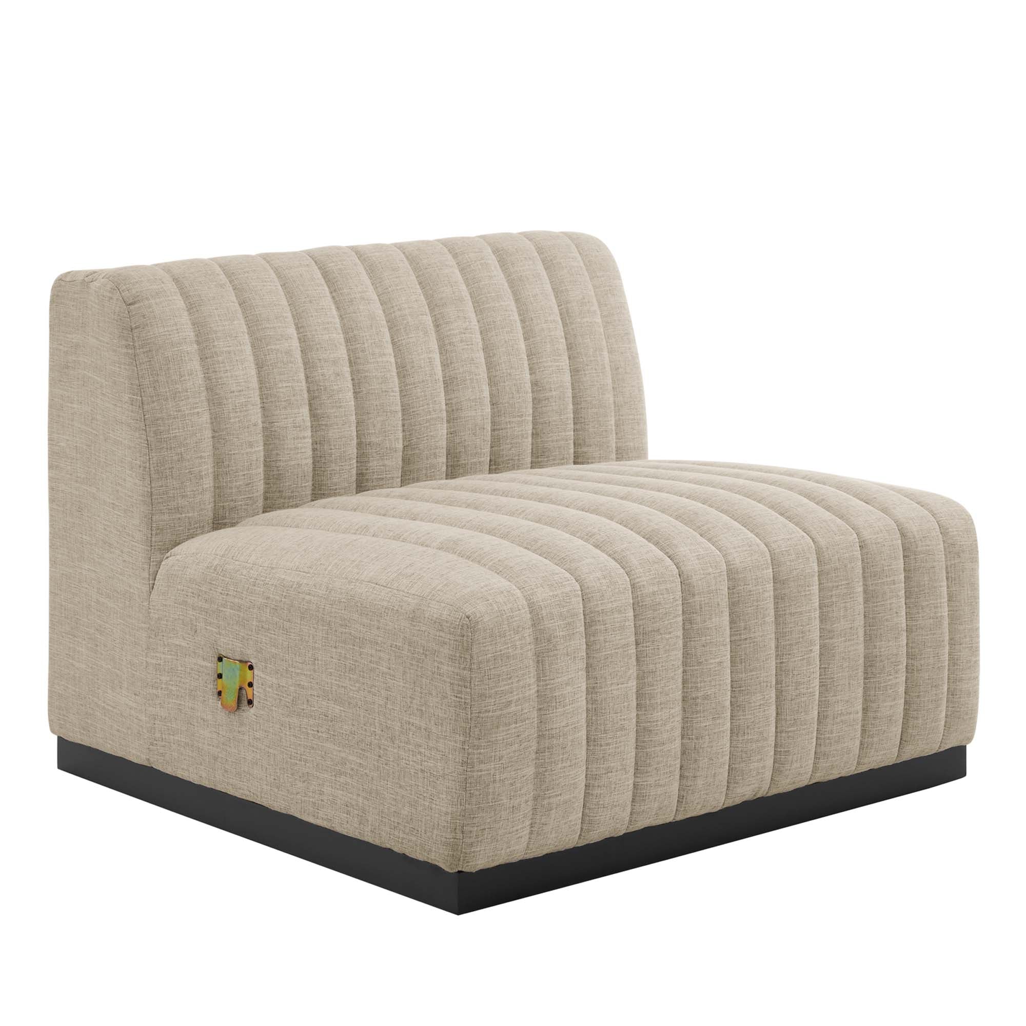 Conjure Channel Tufted Upholstered Fabric Armless Chair - Black Beige