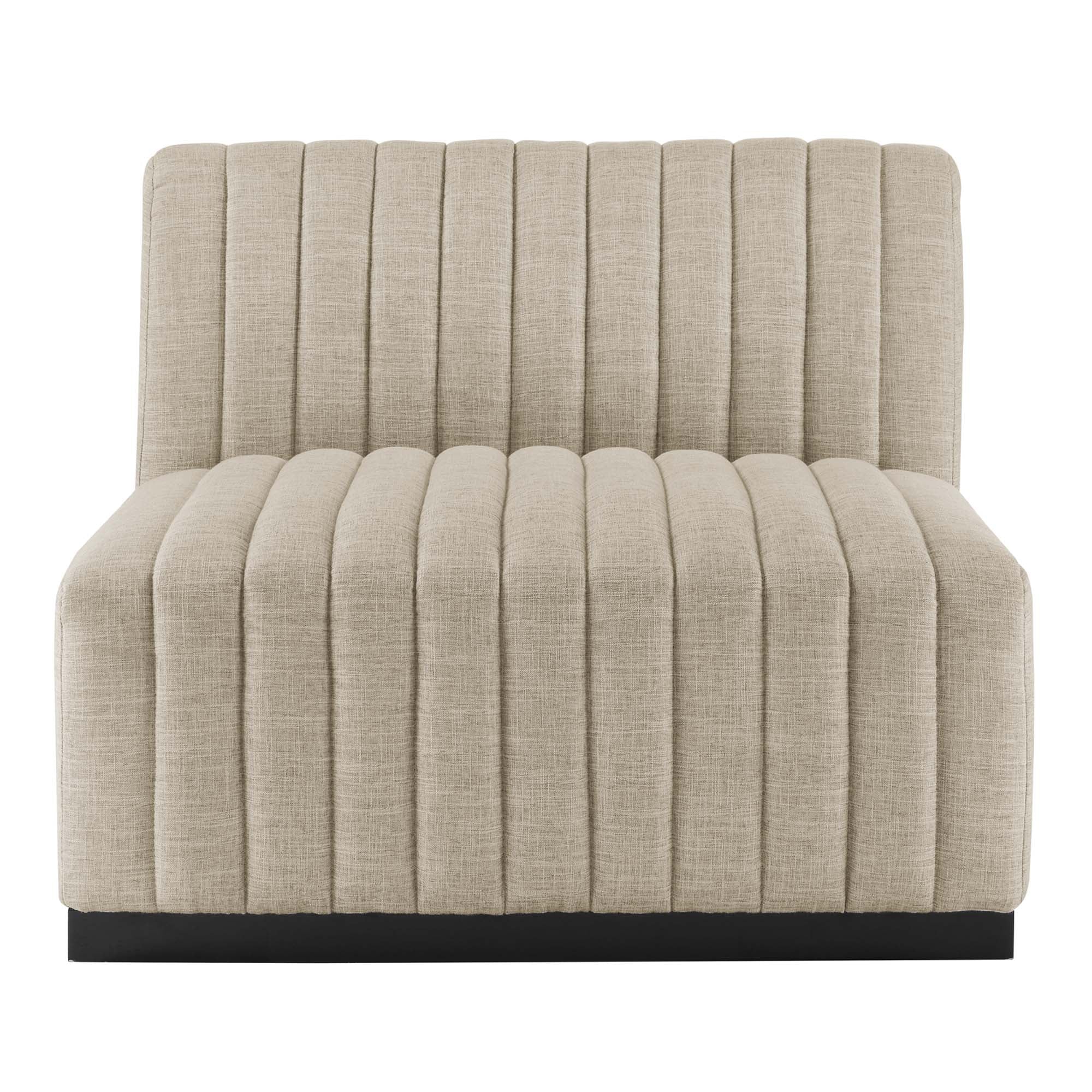 Conjure Channel Tufted Upholstered Fabric Armless Chair - Black Beige