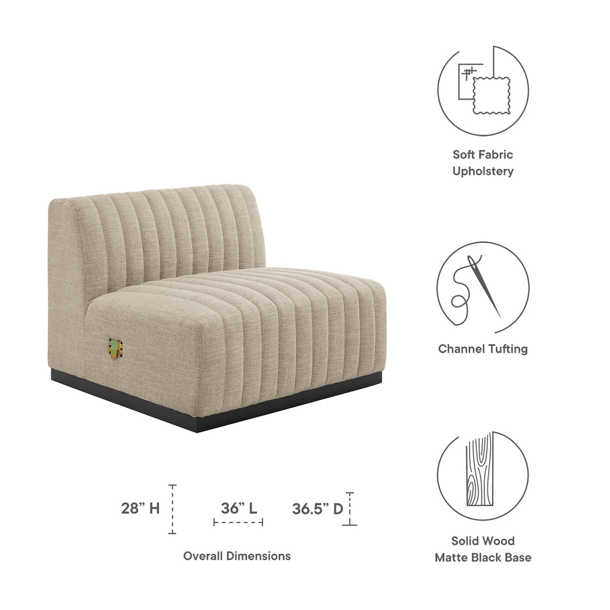 Conjure Channel Tufted Upholstered Fabric Armless Chair - Black Beige