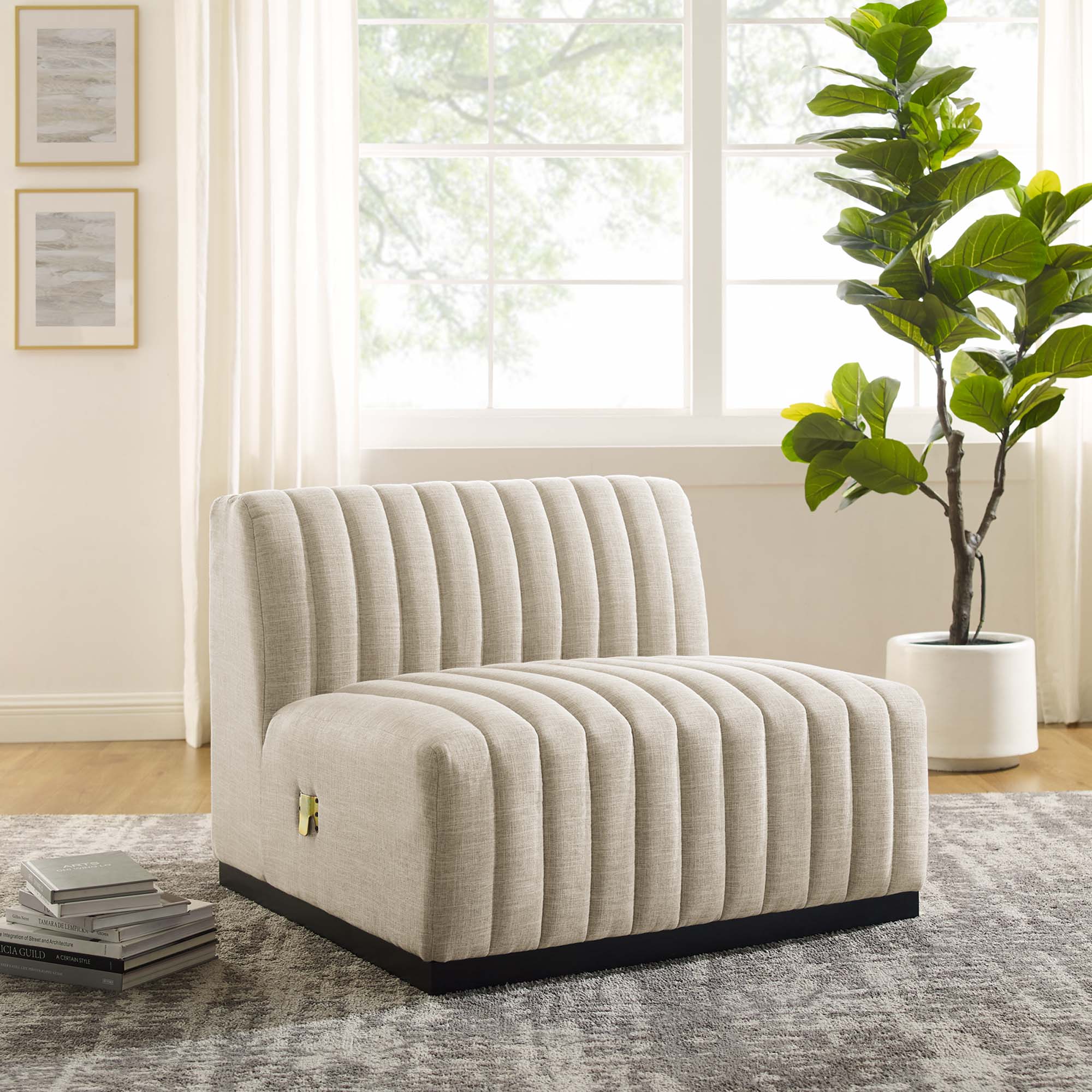 Conjure Channel Tufted Upholstered Fabric Armless Chair - Black Beige