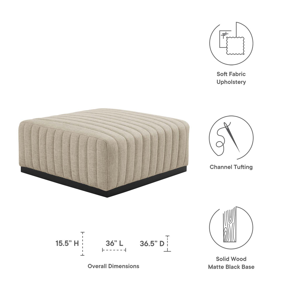 Conjure Channel Tufted Upholstered Fabric Ottoman - Black Beige