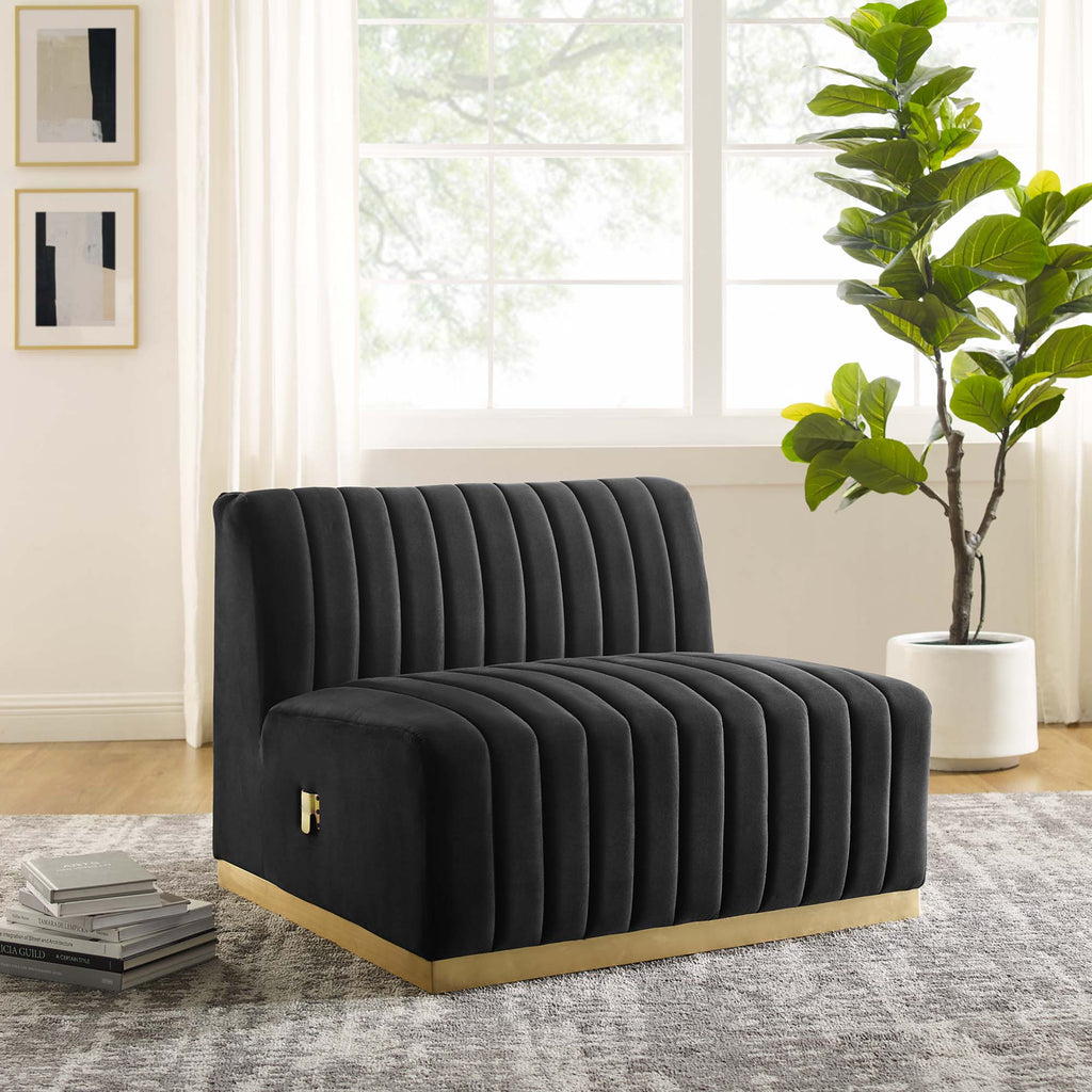 Conjure Channel Tufted Performance Velvet Armless Chair - Gold Black
