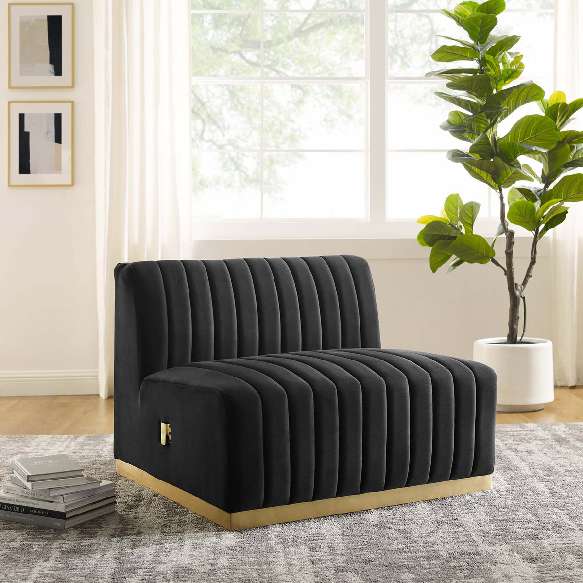 Conjure Channel Tufted Performance Velvet Armless Chair - Gold Black