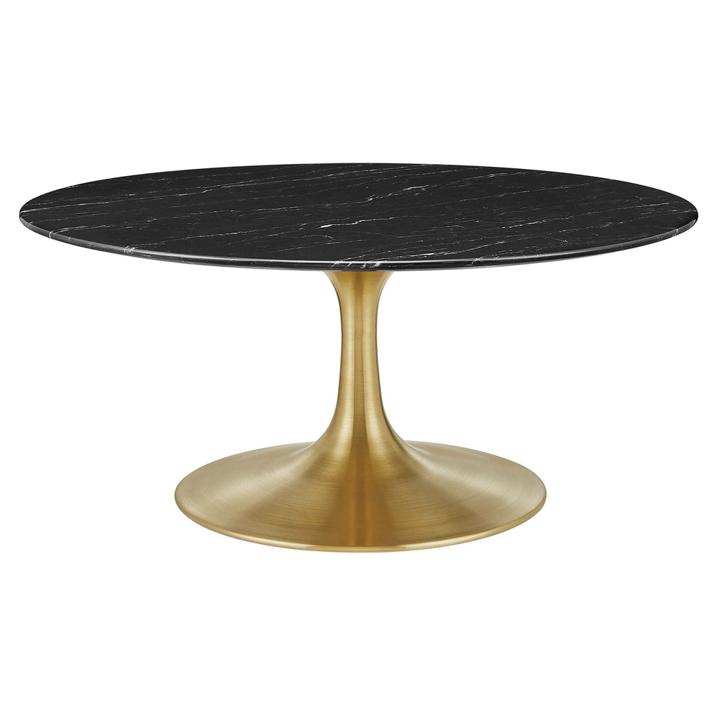 Lippa 36" Round Faux Marble Coffee Table - Gold Black