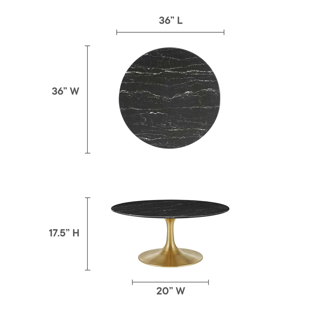 Lippa 36" Round Faux Marble Coffee Table - Gold Black