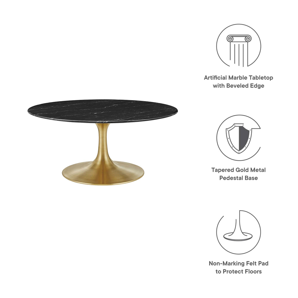 Lippa 36" Round Faux Marble Coffee Table - Gold Black