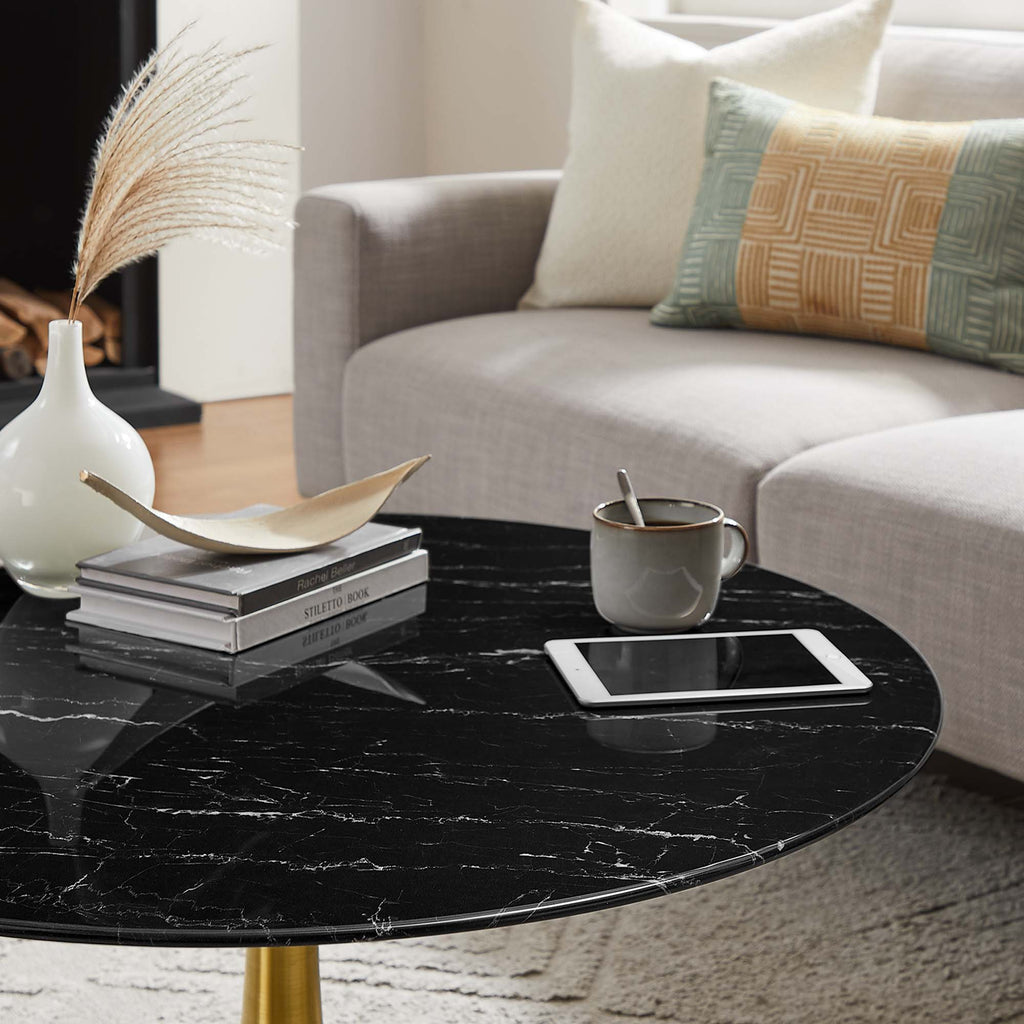 Lippa 36" Round Faux Marble Coffee Table - Gold Black