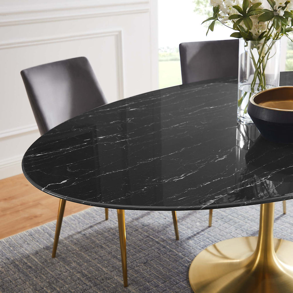 Lippa 78" Oval Faux Marble Dining Table - Gold Black