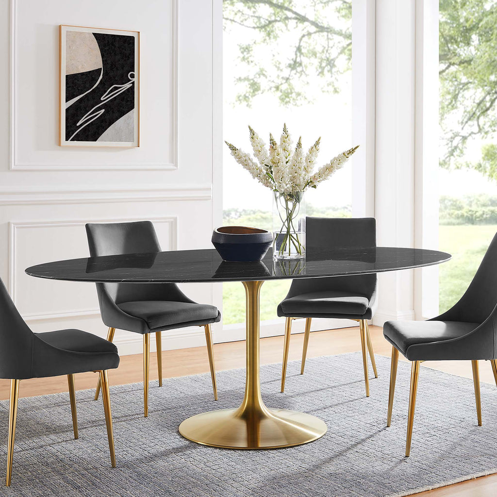 Lippa 78" Oval Faux Marble Dining Table - Gold Black