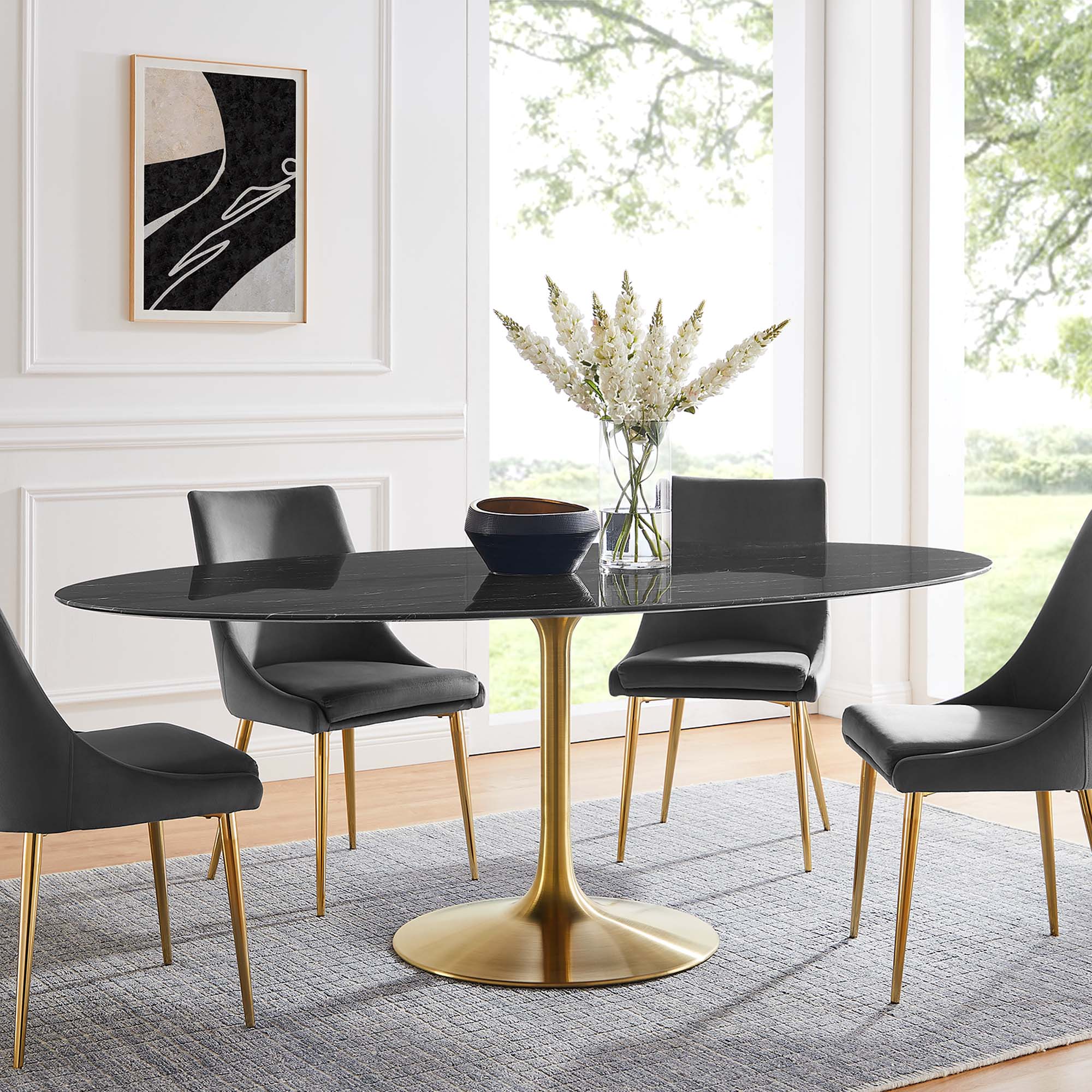 Lippa 78" Oval Faux Marble Dining Table - Gold Black