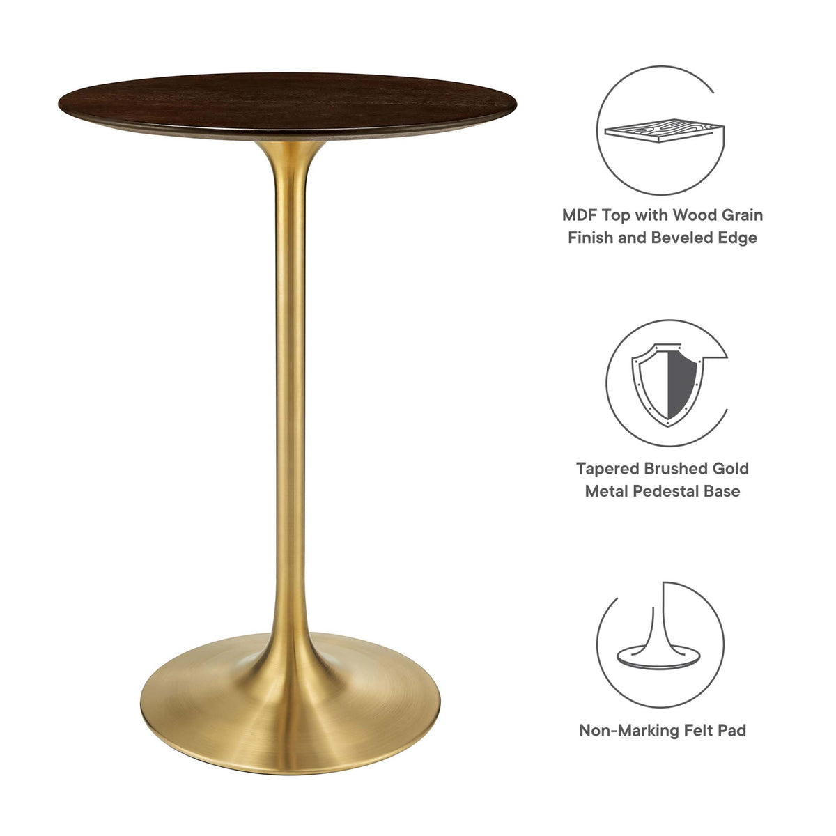 Lippa 28" Round Cherry Walnut Wood Bar Table - Gold Cherry Walnut