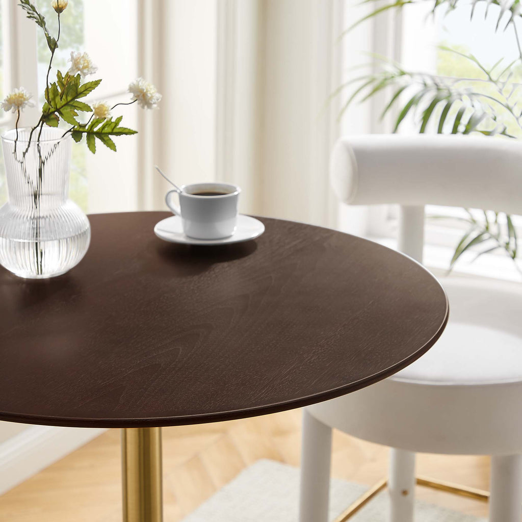Lippa 28" Round Cherry Walnut Wood Bar Table - Gold Cherry Walnut