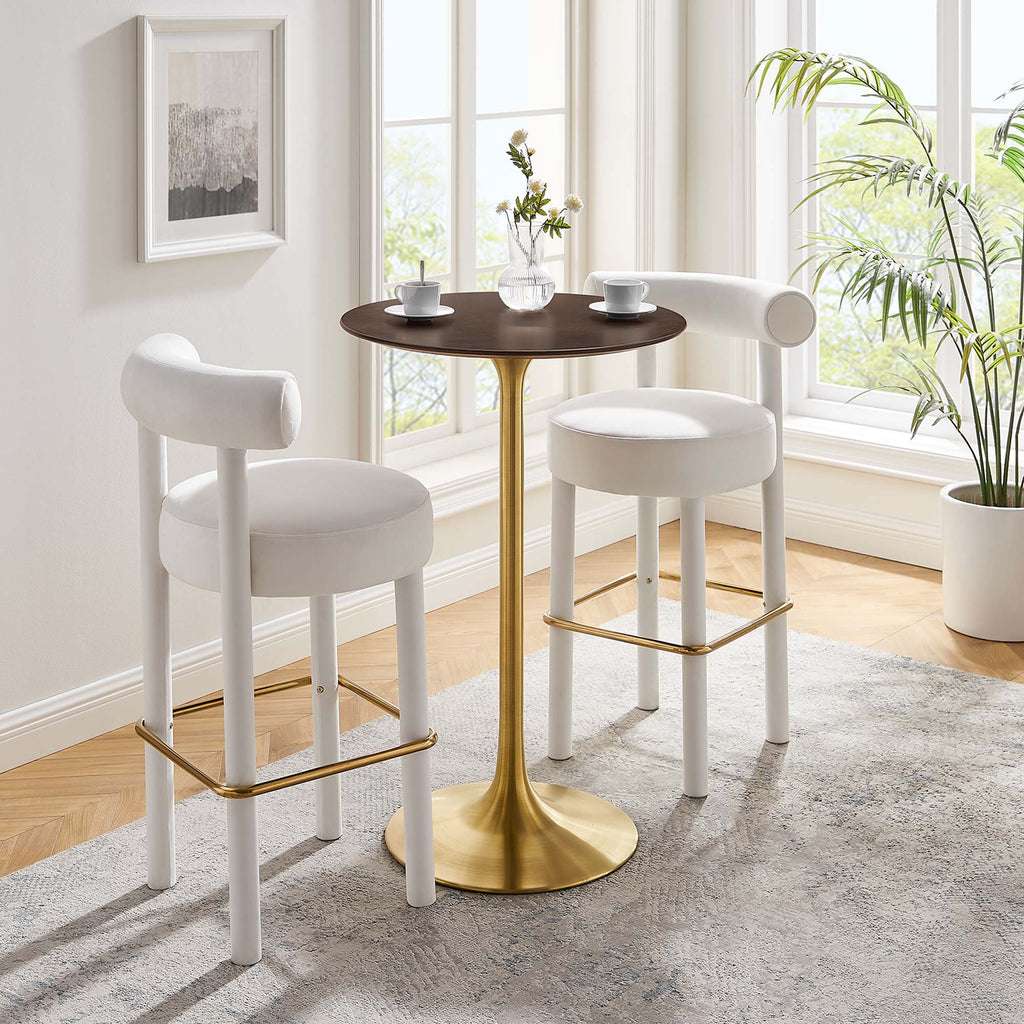 Lippa 28" Round Cherry Walnut Wood Bar Table - Gold Cherry Walnut