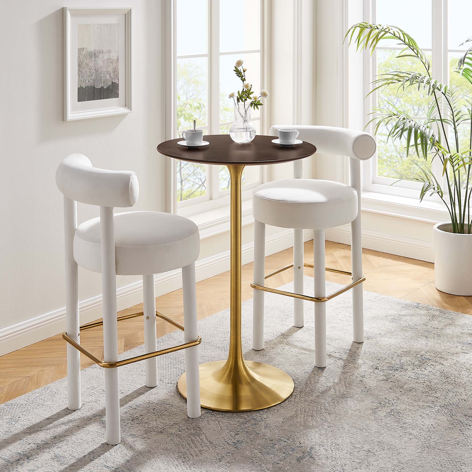 Lippa 28" Round Cherry Walnut Wood Bar Table - Gold Cherry Walnut
