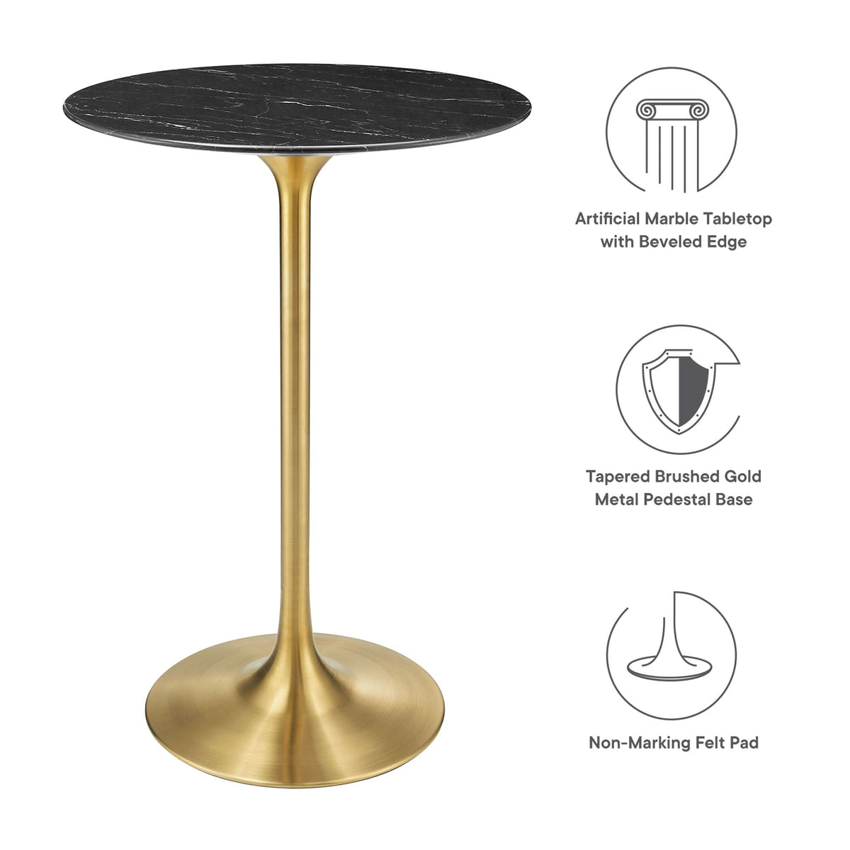 Lippa 28" Round Faux Marble Bar Table - Gold Black
