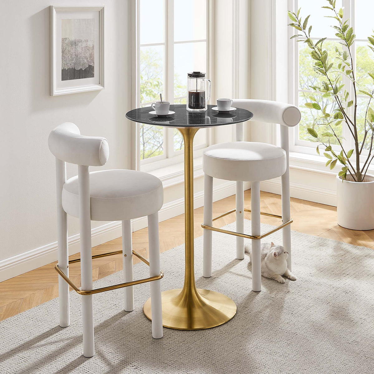 Lippa 28" Round Faux Marble Bar Table - Gold Black