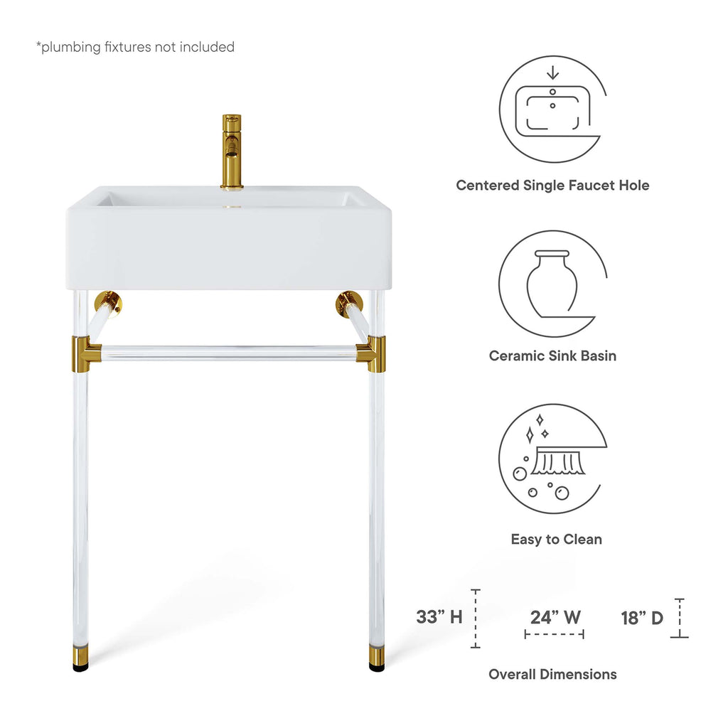 Redeem 24" Acrylic Wall-Mount Bathroom Vanity - Clear White