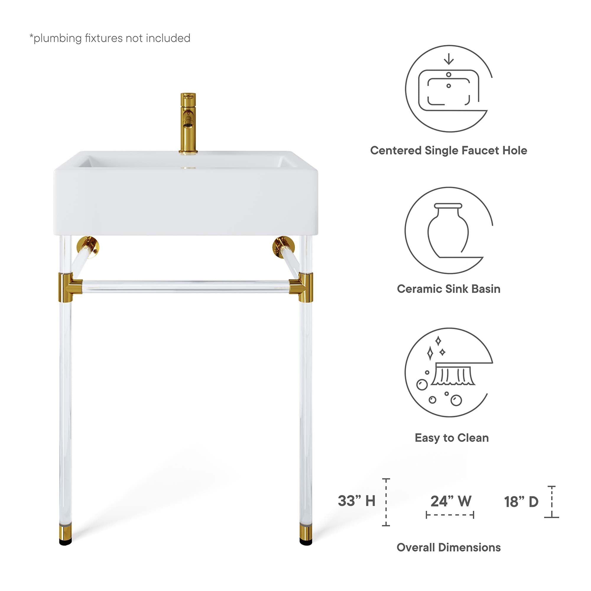 Redeem 24" Acrylic Wall-Mount Bathroom Vanity - Clear White
