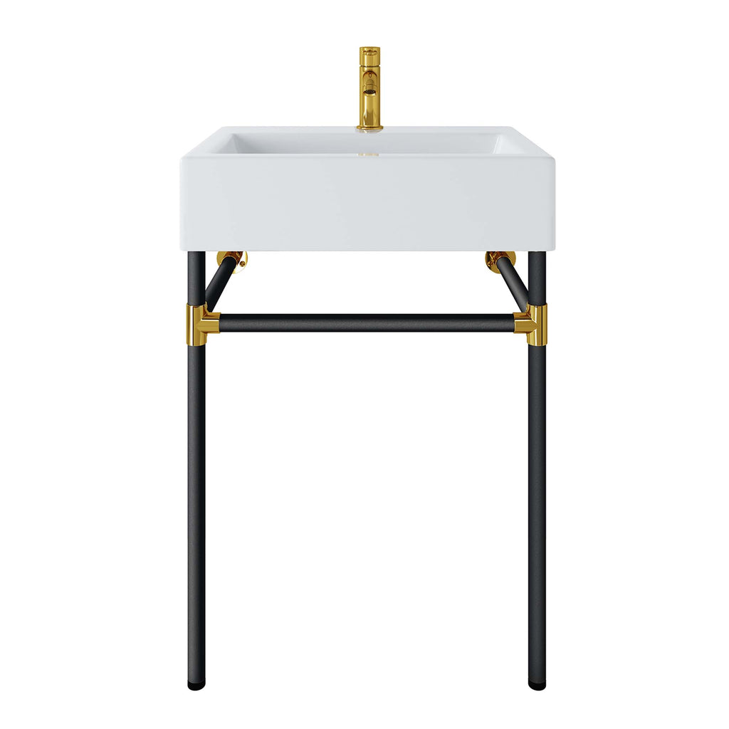 Redeem 24" Wall-Mount Black Stainless Steel Bathroom Vanity - Black White