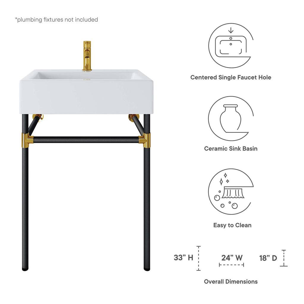 Redeem 24" Wall-Mount Black Stainless Steel Bathroom Vanity - Black White